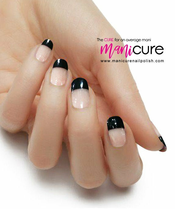 French Mani Black Design, 100% Real Nail Polish Strips/Wraps