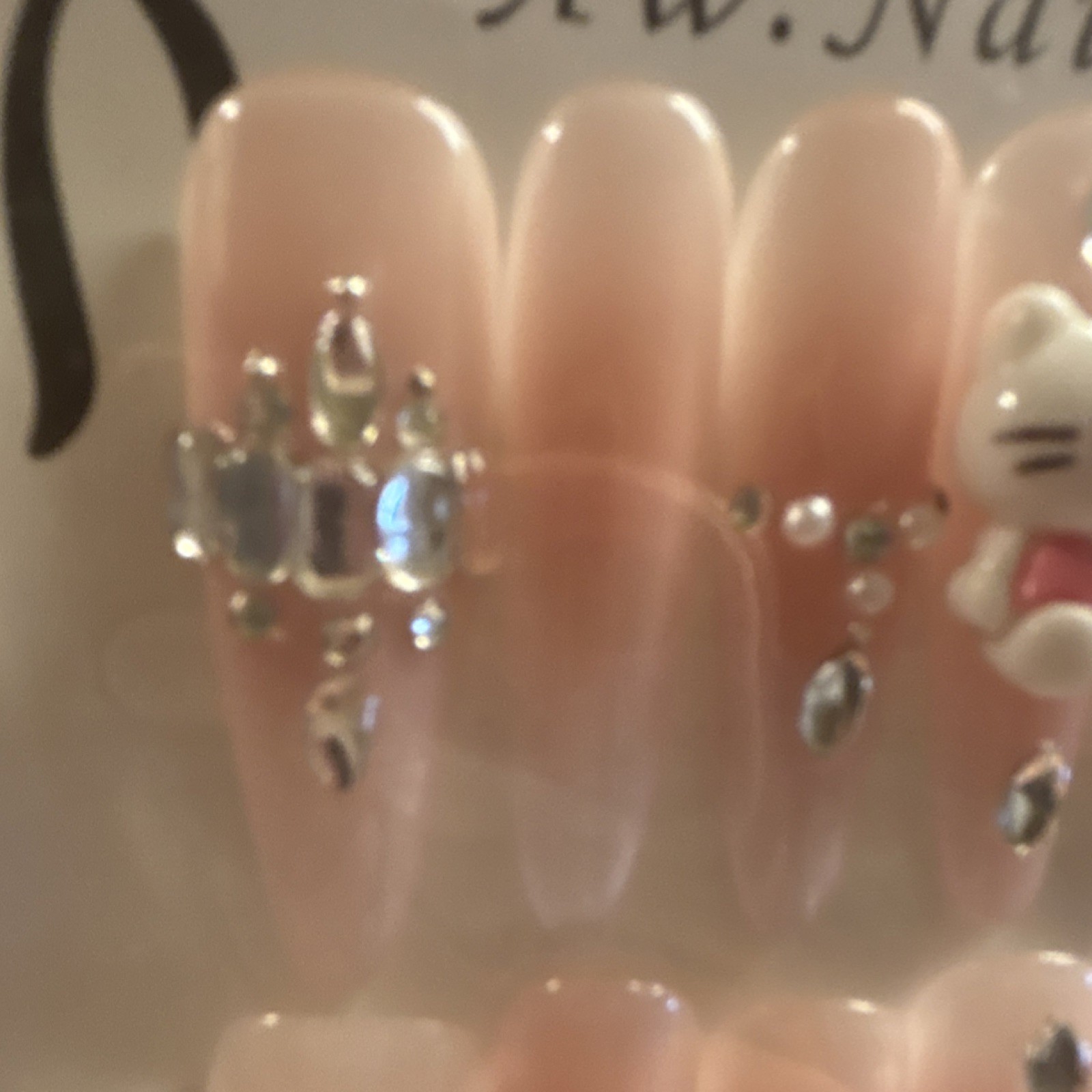 Xw.Nails Pink 3D Shiny Stiletto Cat Theme Press-On Nails Full Cover Set