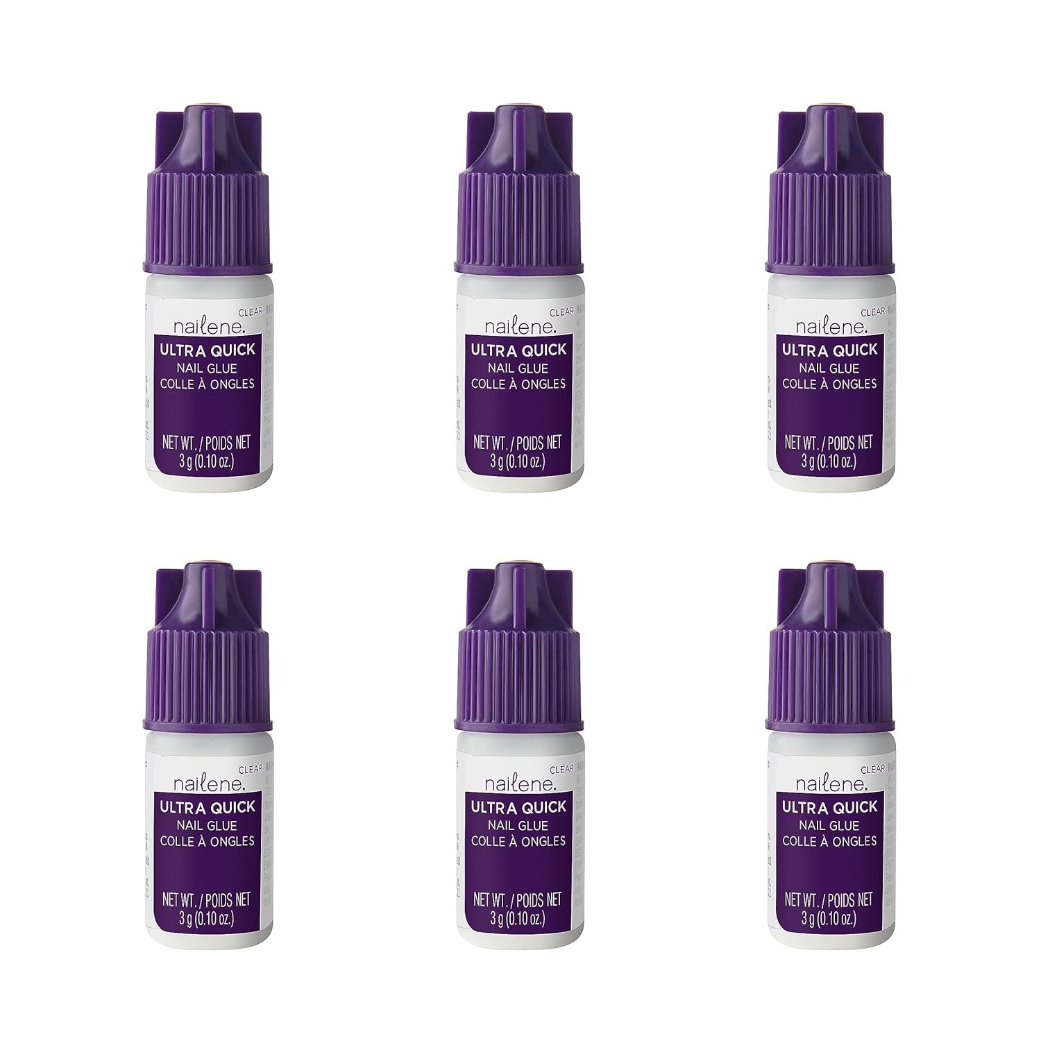 Nailene Ultra Quick Nail Glue – Durable, Easy to Apply 0.10 Fl Oz (Pack of 6)