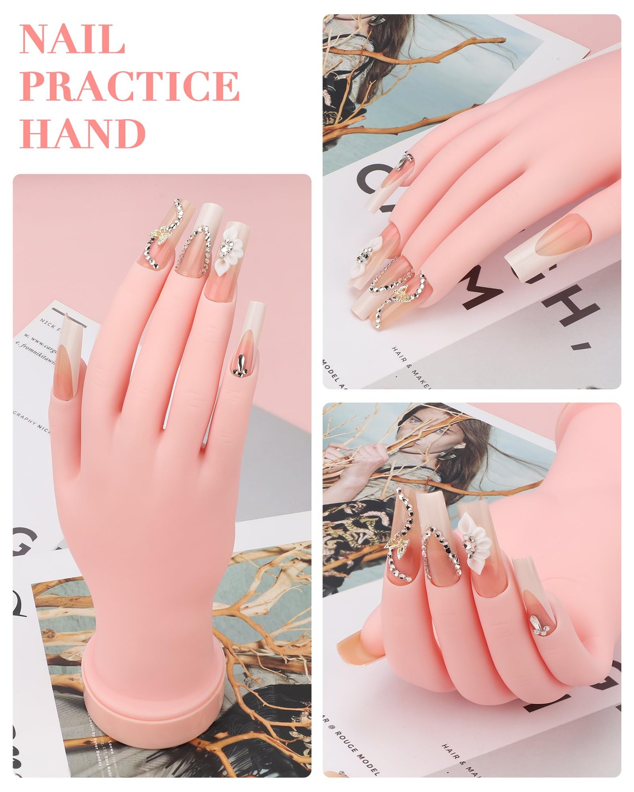 Practice Hand for Acrylic Nails Soft Touch Mannequin 8.99 x 3.07in, Pink