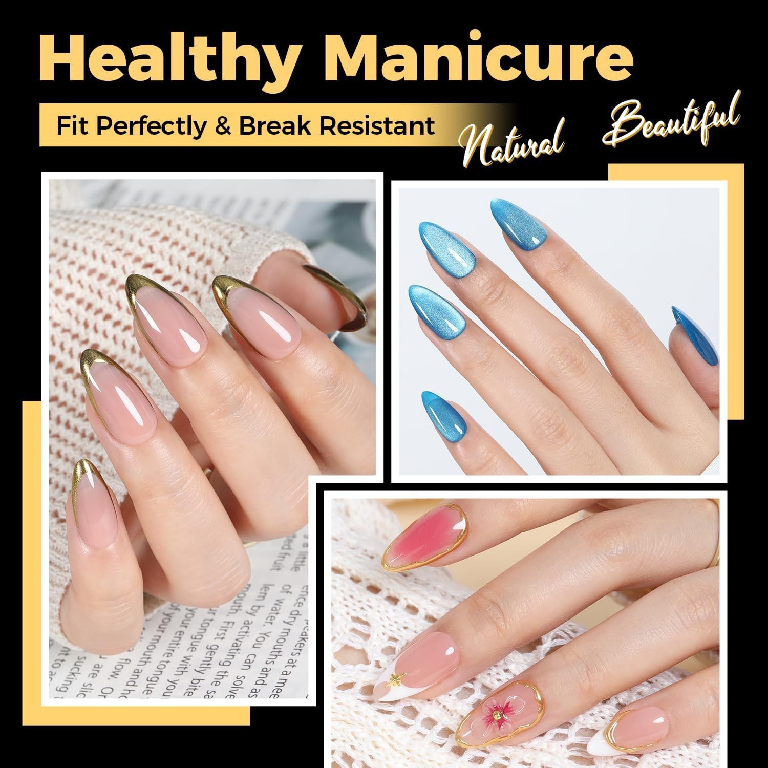Una Gella 600 Pcs Almond Gel Nail Tips Pre Etched Medium Almond Nail Tips 12