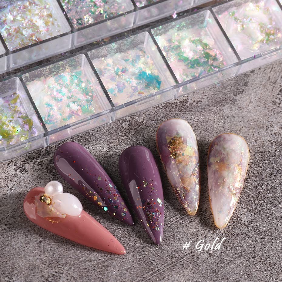 Holographic Nail Art Glitter Iridescent Flakes 12 Grids Mermaid Bright Colorf…