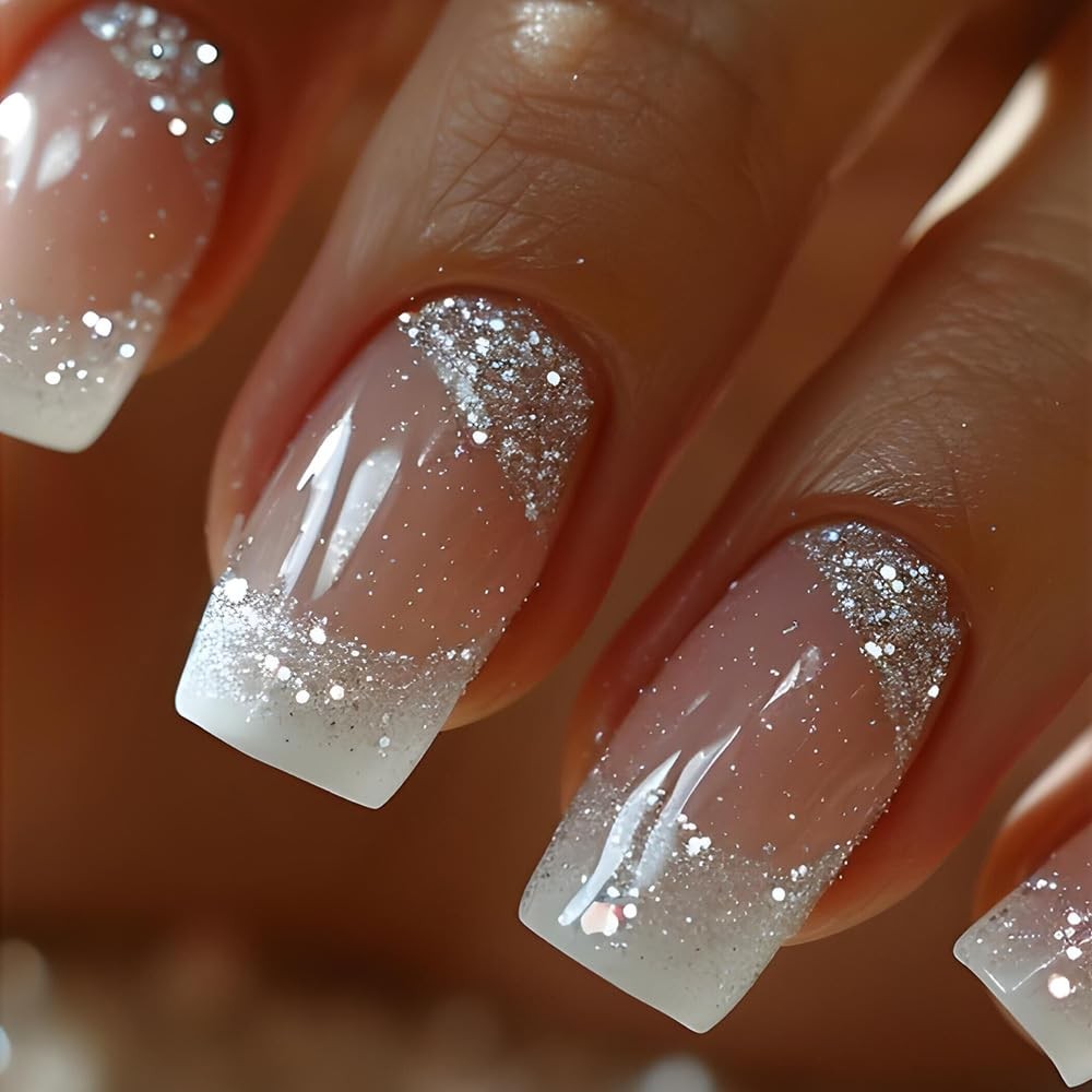 White French Press on Nails Medium Square – Summer Cute Fake Nails Nude Pink …
