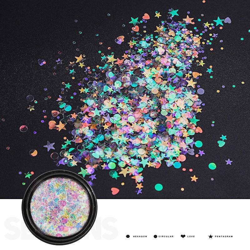 3D Transparent Mermaid NAIL GLITTER Pixel unicorn aurora effect powder AB DF-01