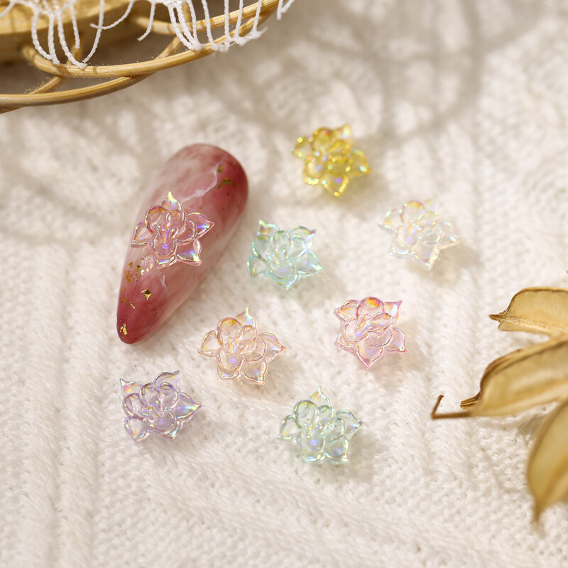 10pc 3D New AB Aurora Flower Nail Art Decorations Resin Lotus Design Accessories