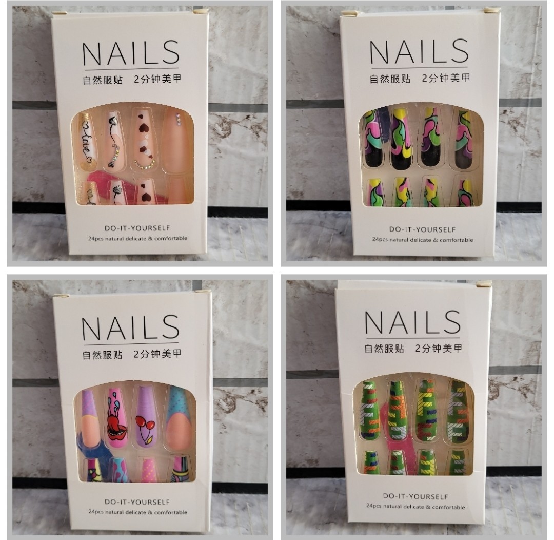 (Lot Of 4) Do It Yourself Nails, New 24 Pcs Per Box, 96 Total False, Fake Nails