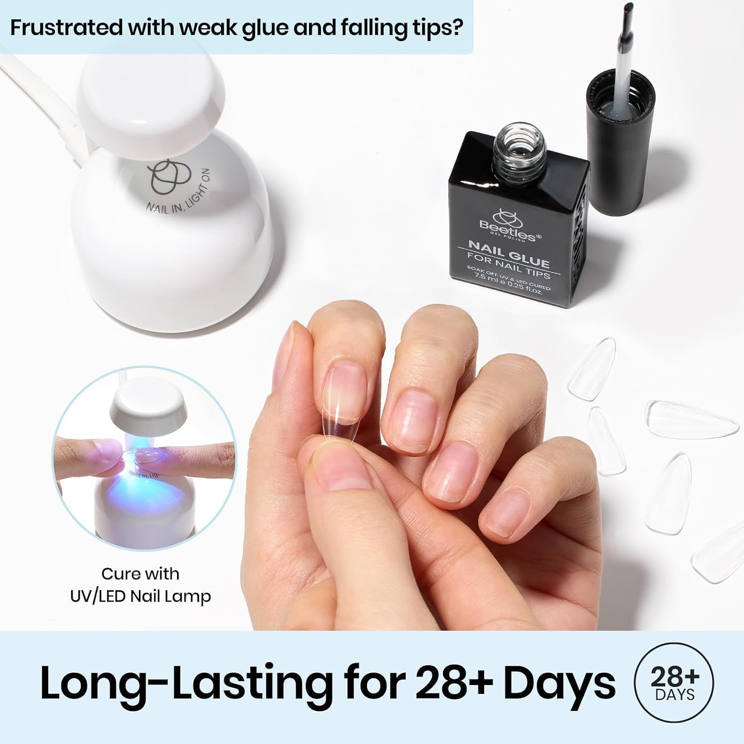 Beetles 9 in 1 Nail Glue Gel for Nail Tips and Clear Acrylic Nails Long Lasting,