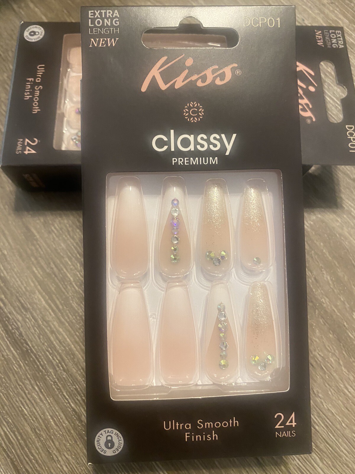 Kiss-Premium-Classy-NAILS-X-LONG-DCP01-COFFIN-sparkling JEMS,NEW!!
