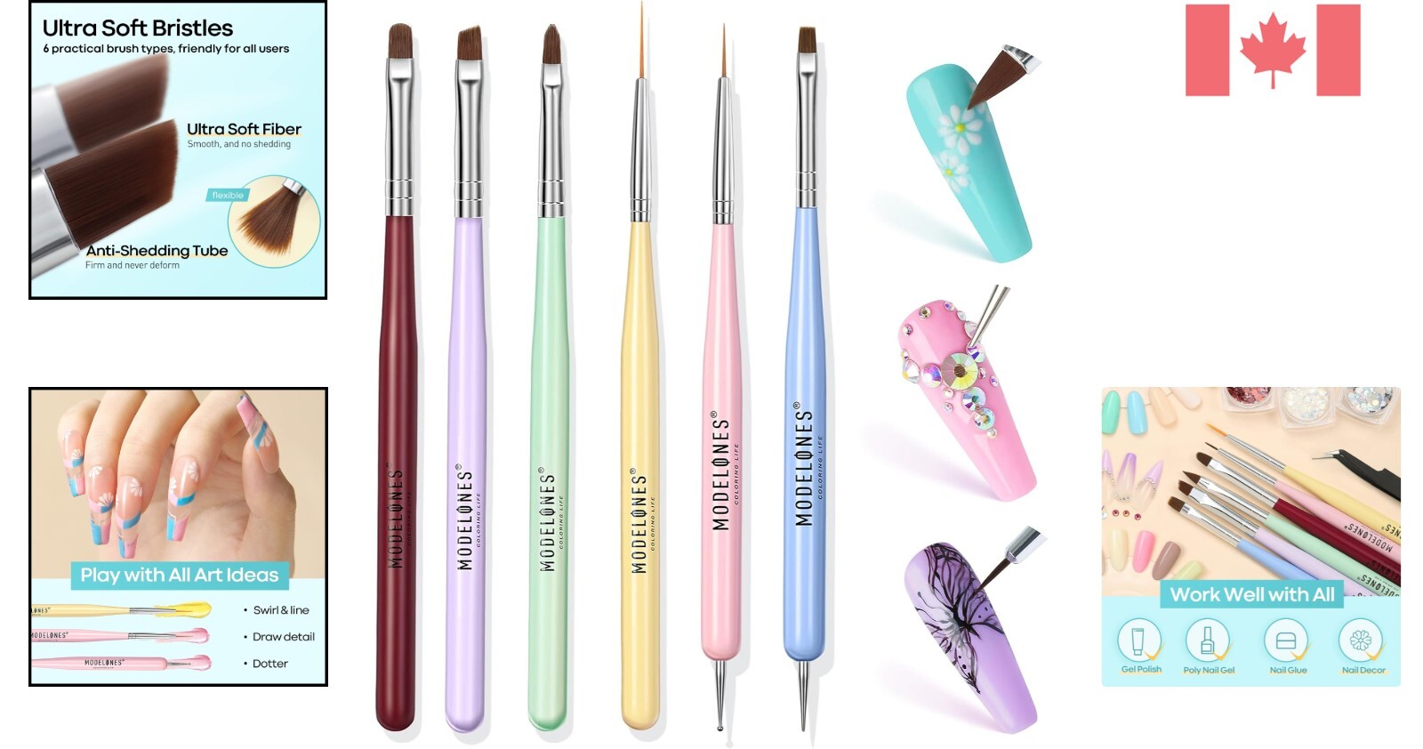 Professional Nail Art Tools Set: 6 Brushes & Dotting Pens for DIY Creativity