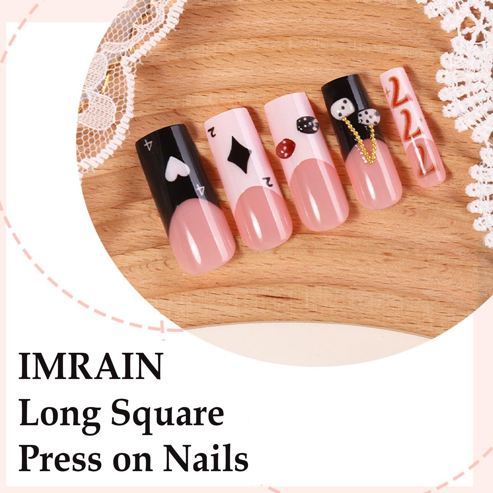 Press on Nails Long Square, Black White French Tips Fake Nails Acrylic False …