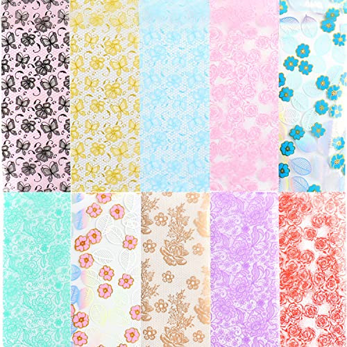 Holographic Nail Foil Transfer Stickers Decalss Nail Polish Sheets Lace Flower
