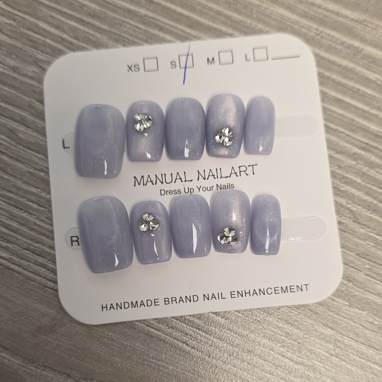 Lavender Sparkle Cateye Heart 3D Rhinestone Small Square Press-On Nails