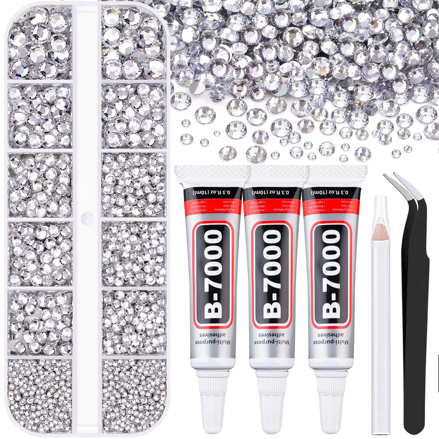 Clear Flatback Rhinestones with B7000 Glue for DIY Crafts, Nail Art Jewelry