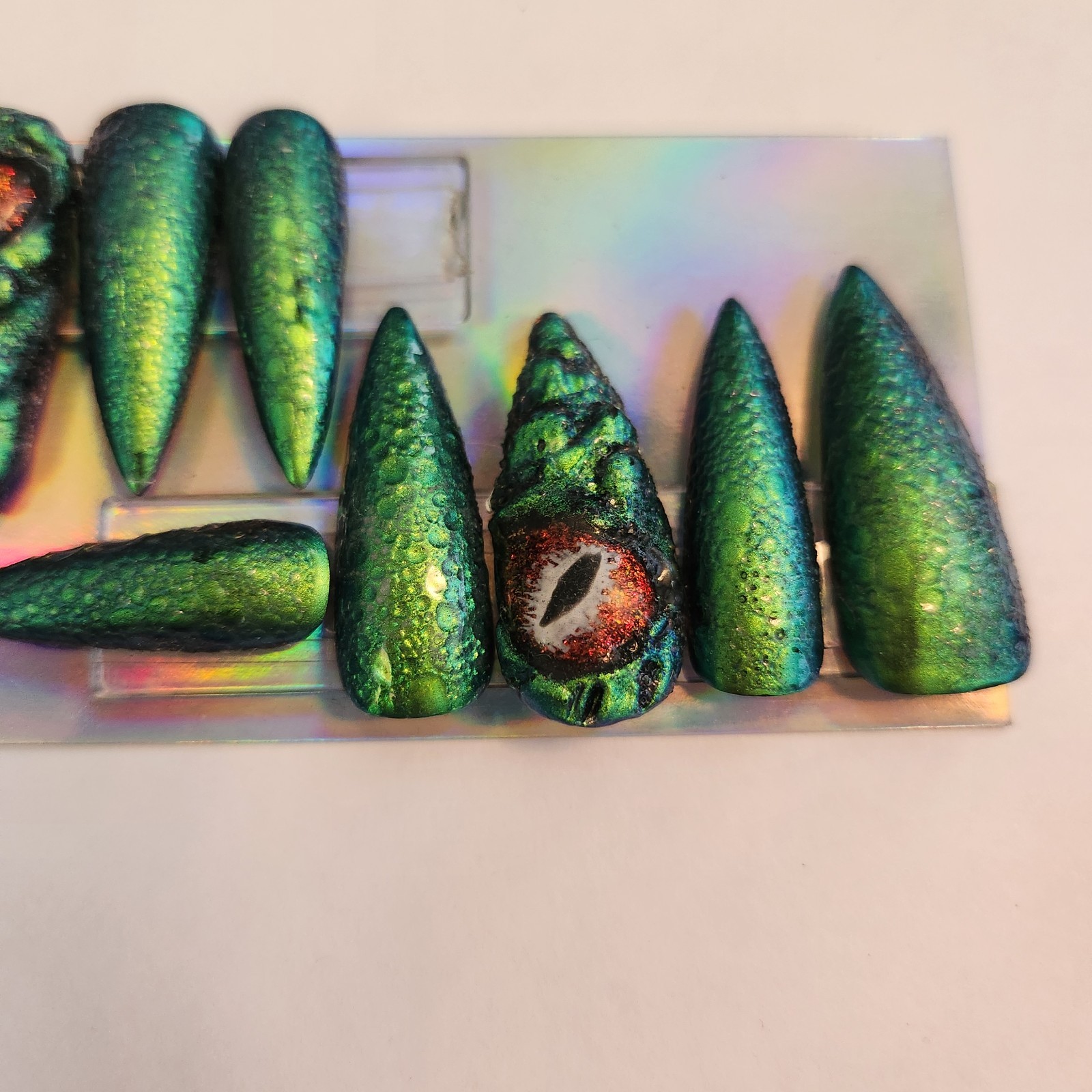 FantaSea Fingers Green 3D Dragon Medium Stiletto Nails Size Large