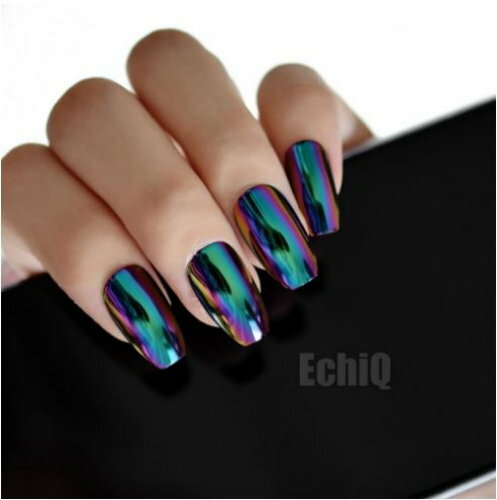 Rainbow Gradiant Metallic Nails-Nail Art-Fashion Nails-Oval Long Fingernails