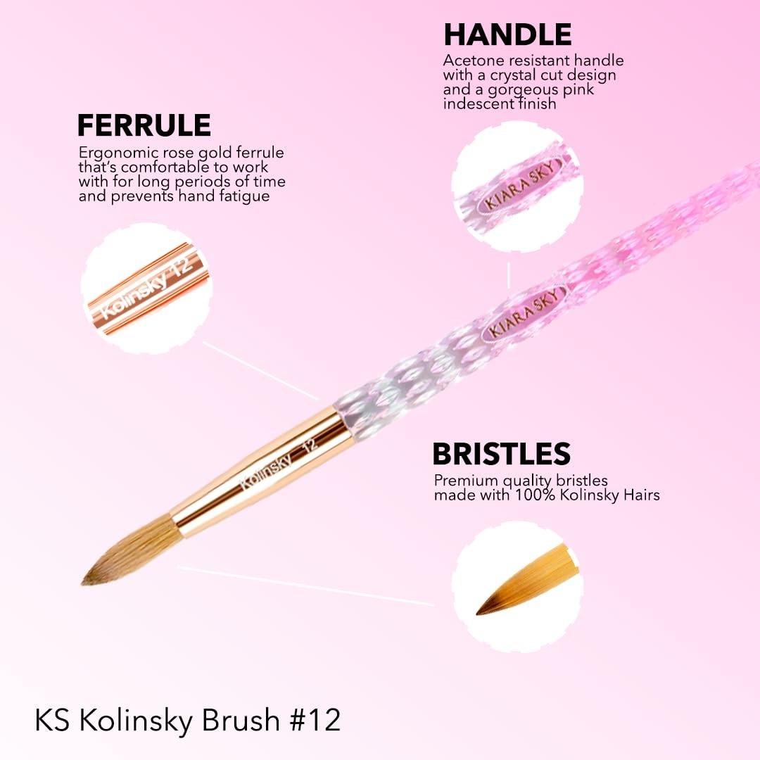 New Kolinsky Acrylic Nail Brush #12 Pure Sable Hair Pink Handle