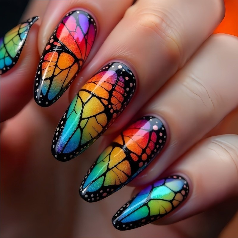 48 Pieces of Multi-color Fashionable Round Head Almond Simple Wearing Nail Art