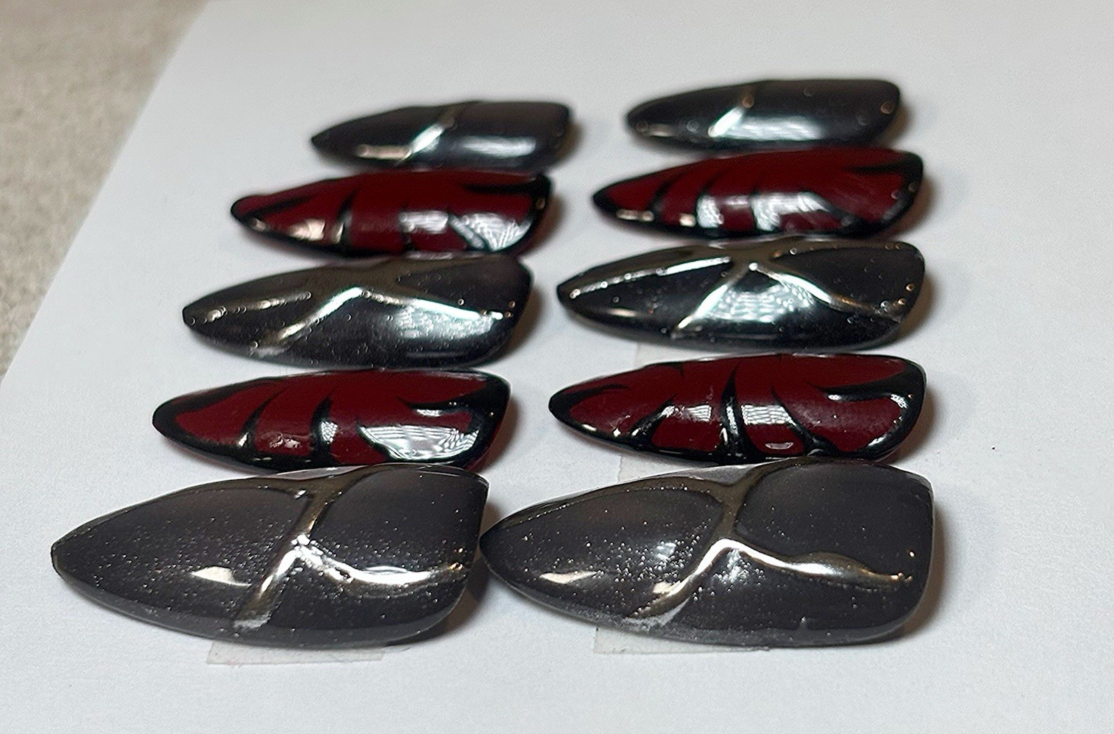 Gray Cat Eye Silver Chrome Red Black Design Almond Press On Nails in Medium Size