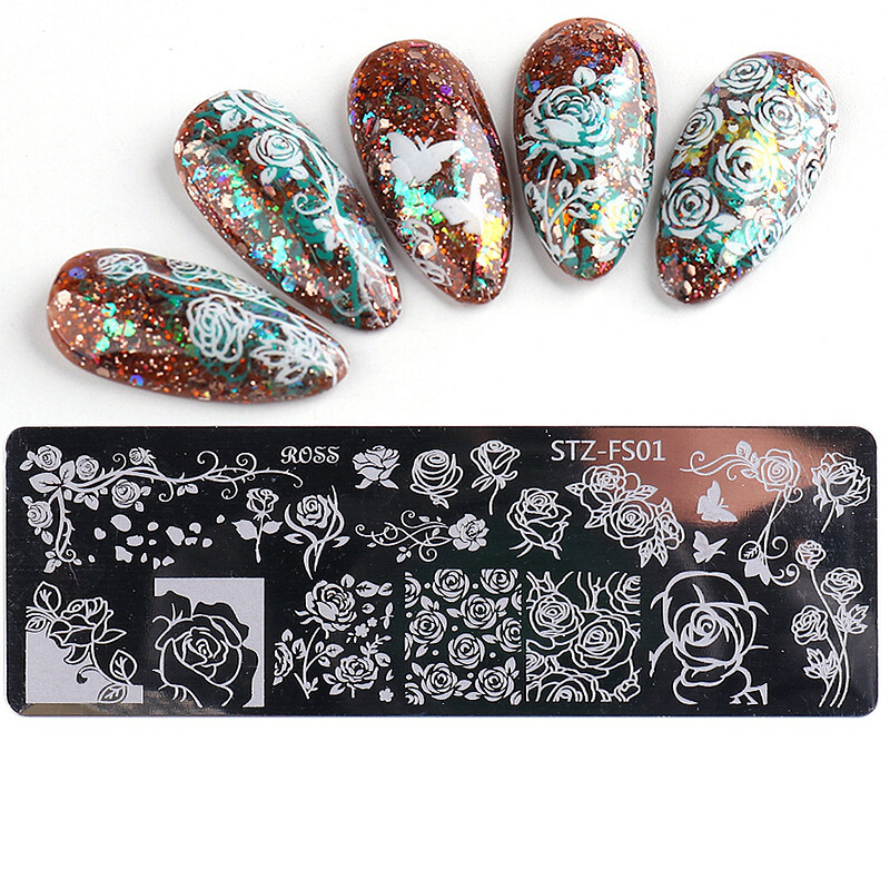 Rose Flower Nail Art Stamping Plates Rose Branches Stems Metal Nail Templates