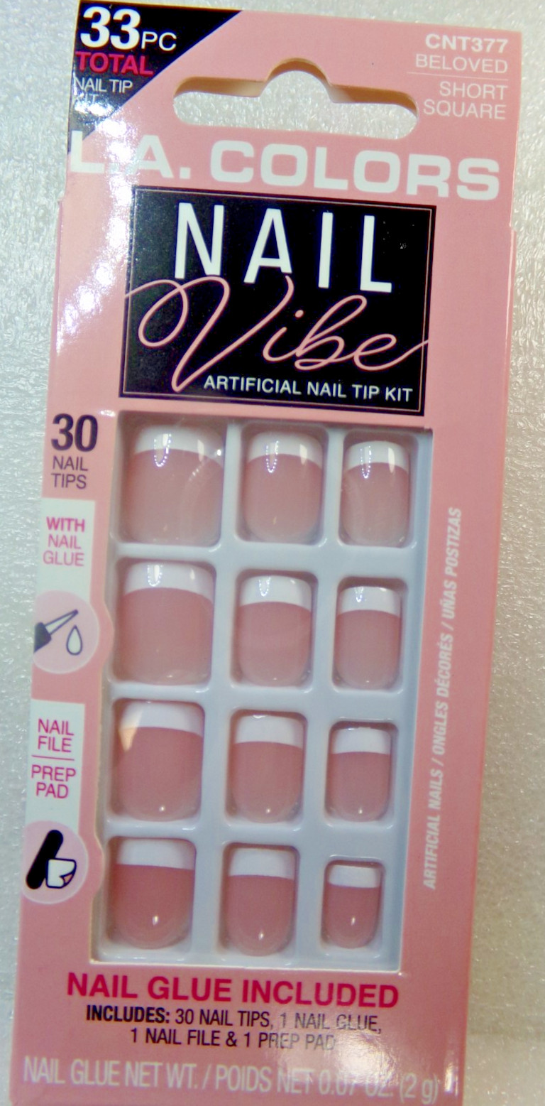 LA Colors Vibe Nails, Beloved Pink French GLUE-On Short Length