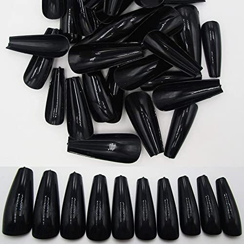 100pc Coffin False Nails Press ons Artificial Fingernails Acrylic Tips Black