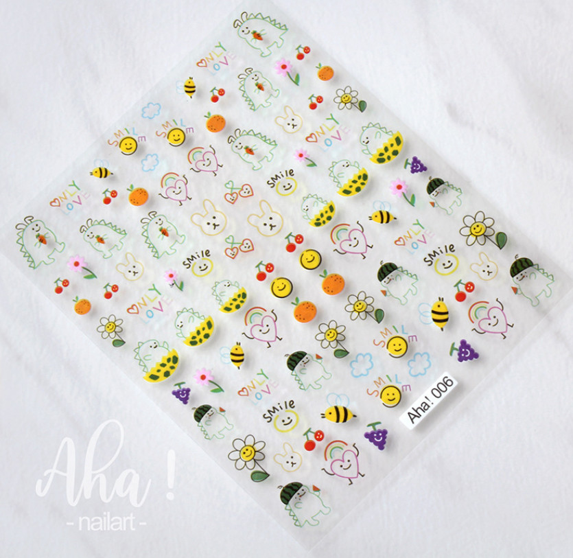 Flower dinosaur bee bear daisy Heart Smile 3D Engraved Nail Art Stickers NH20