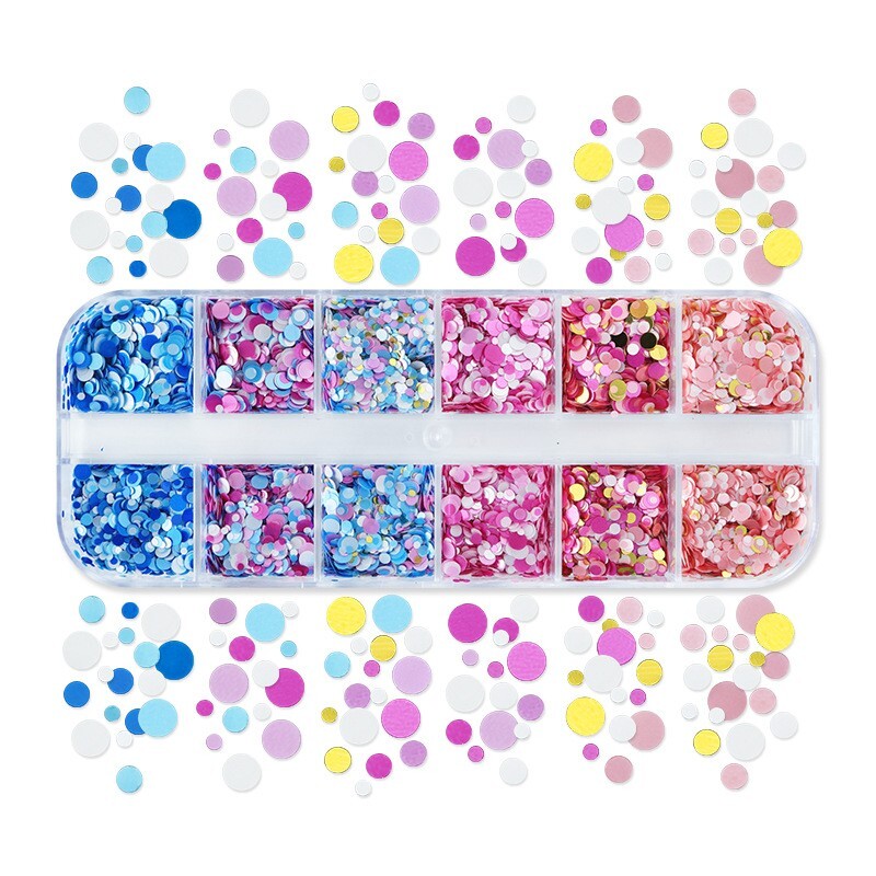 12 Grids Round Dot Shape Mini Nail Sequins Glitter Nail Art Paillette