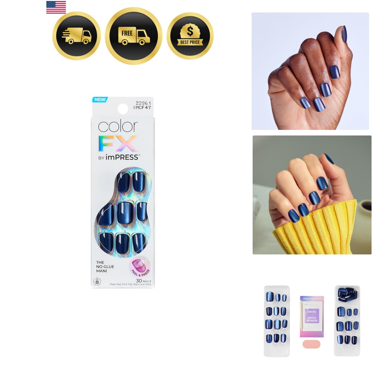 No Glue Mani Press On Nails, ColorFX, ‘Velvet Romance’, Purple, Short Size, S…