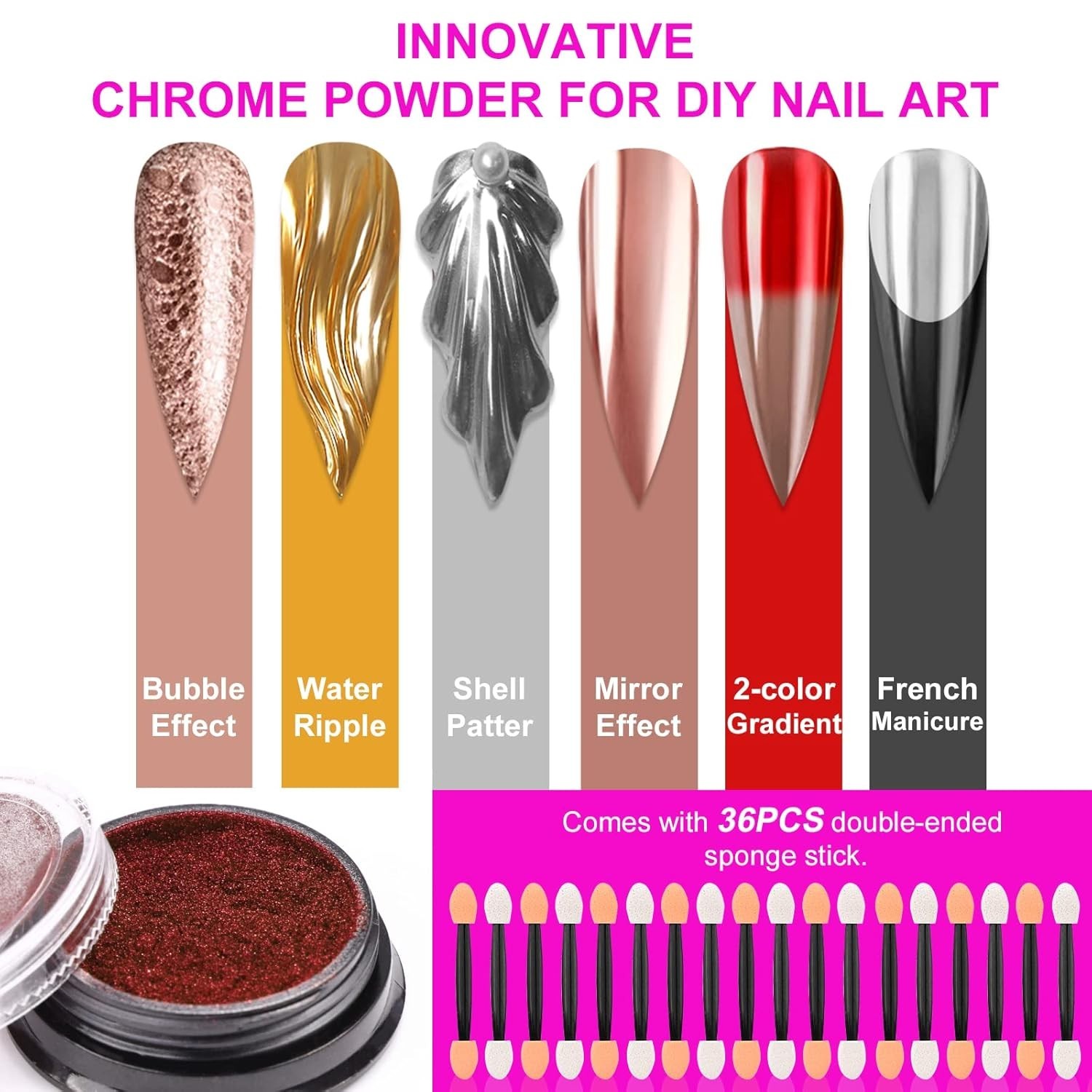 Ultra-Fine Chrome Nail Powder Set – 36 Vibrant Colors for Stunning Manicures