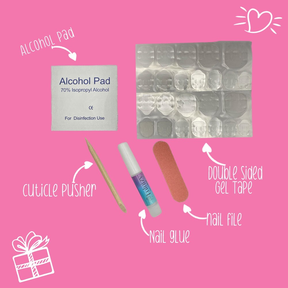 Press On Nails Medium Square Fashion Reusable Nail Tips Kit Nails Glue Gel Fake