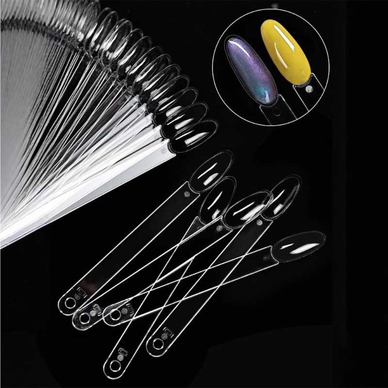 50 Pcs Clear Fan Shaped Nail Display Sticks Hair Accesory for DIY and Salon Use