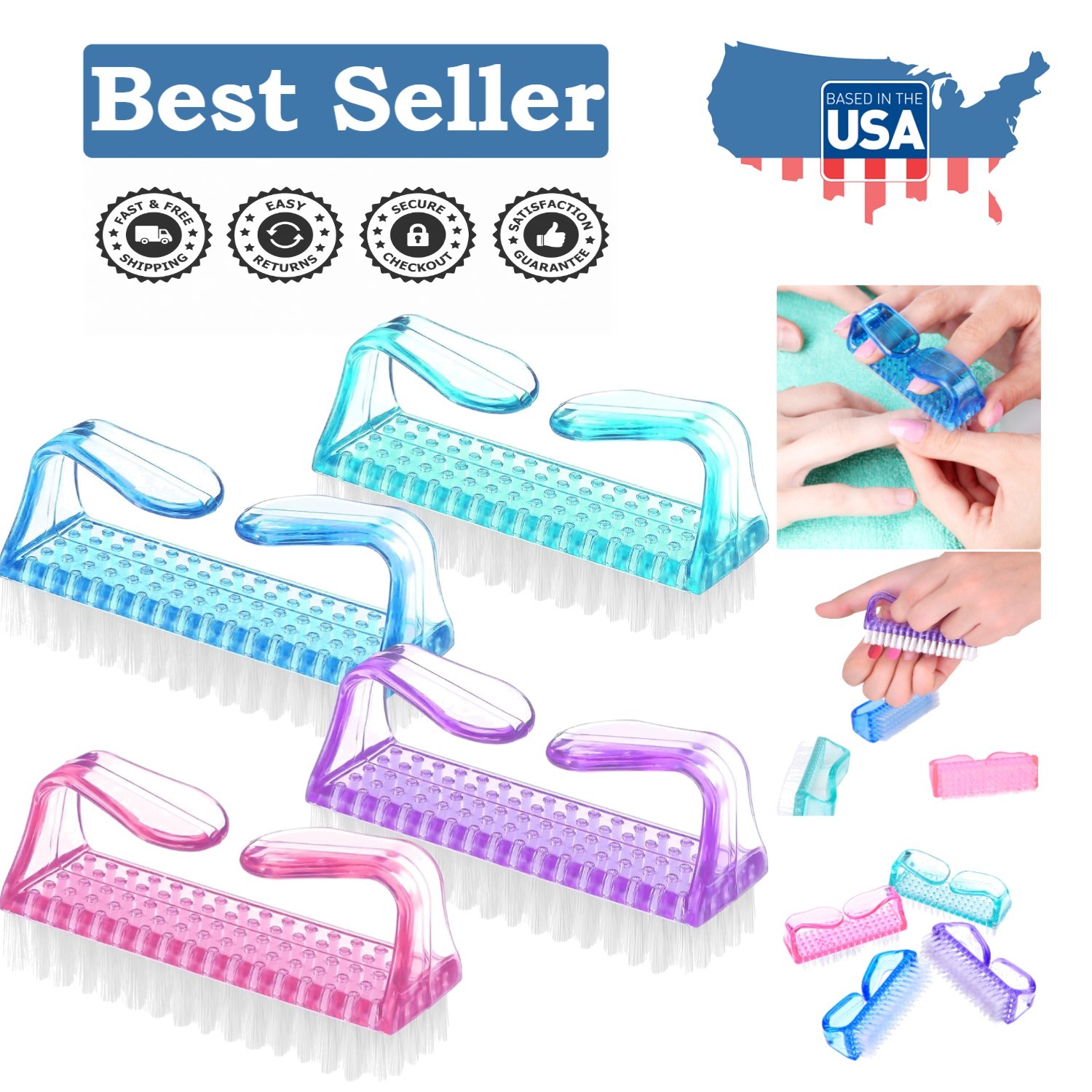 Multi-Color Nail Cleaning Brushes Set with Comfortable Grip for Personal Care