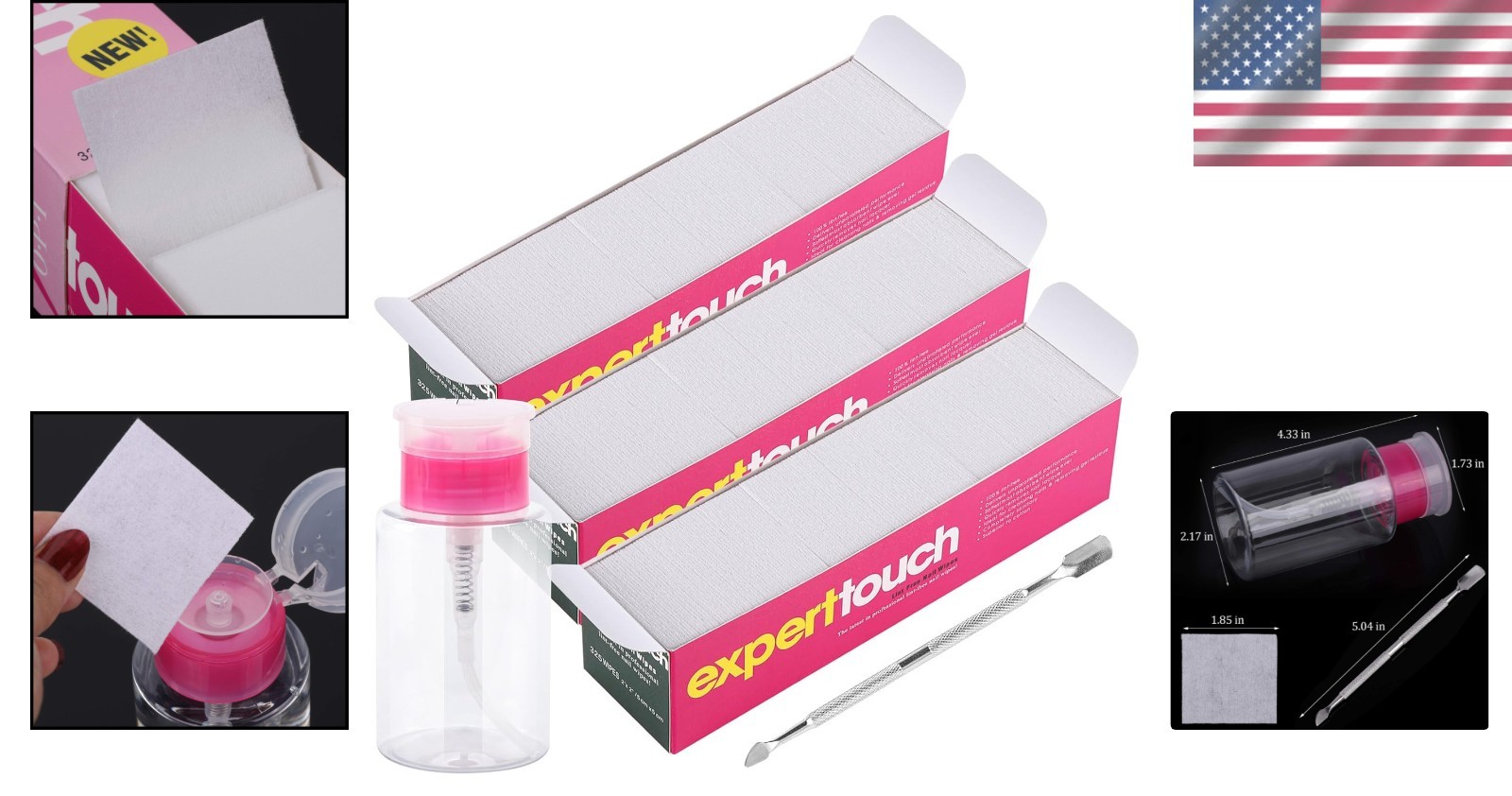 Ultimate Nail Care Set: 960 Lint-Free Wipes, Pump Dispenser & Cuticle Pusher