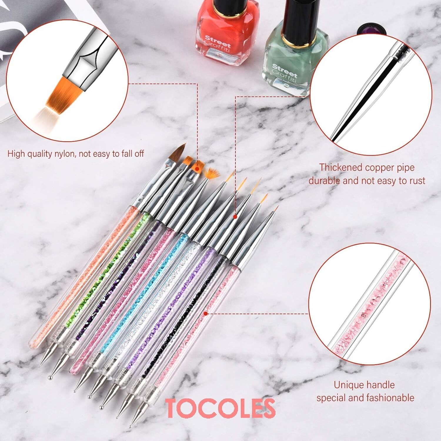 Pinceles Para Acrilico Cepillo De Acrílico Profesional Para Uñas 9 pcs