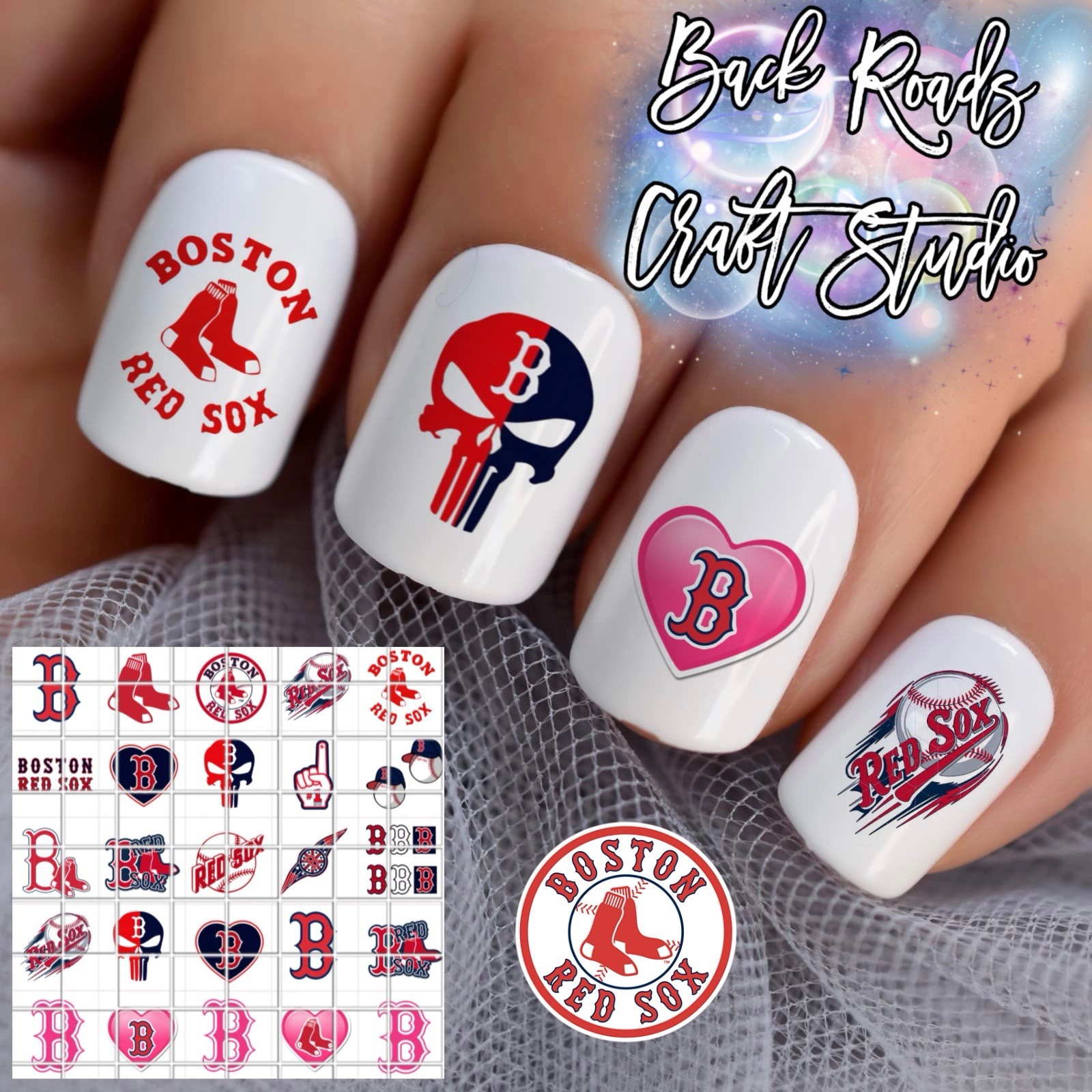 Boston Red Sox MLB Waterslide Finger Nail Decals Set Of 50 Ins. Bonus Inc.