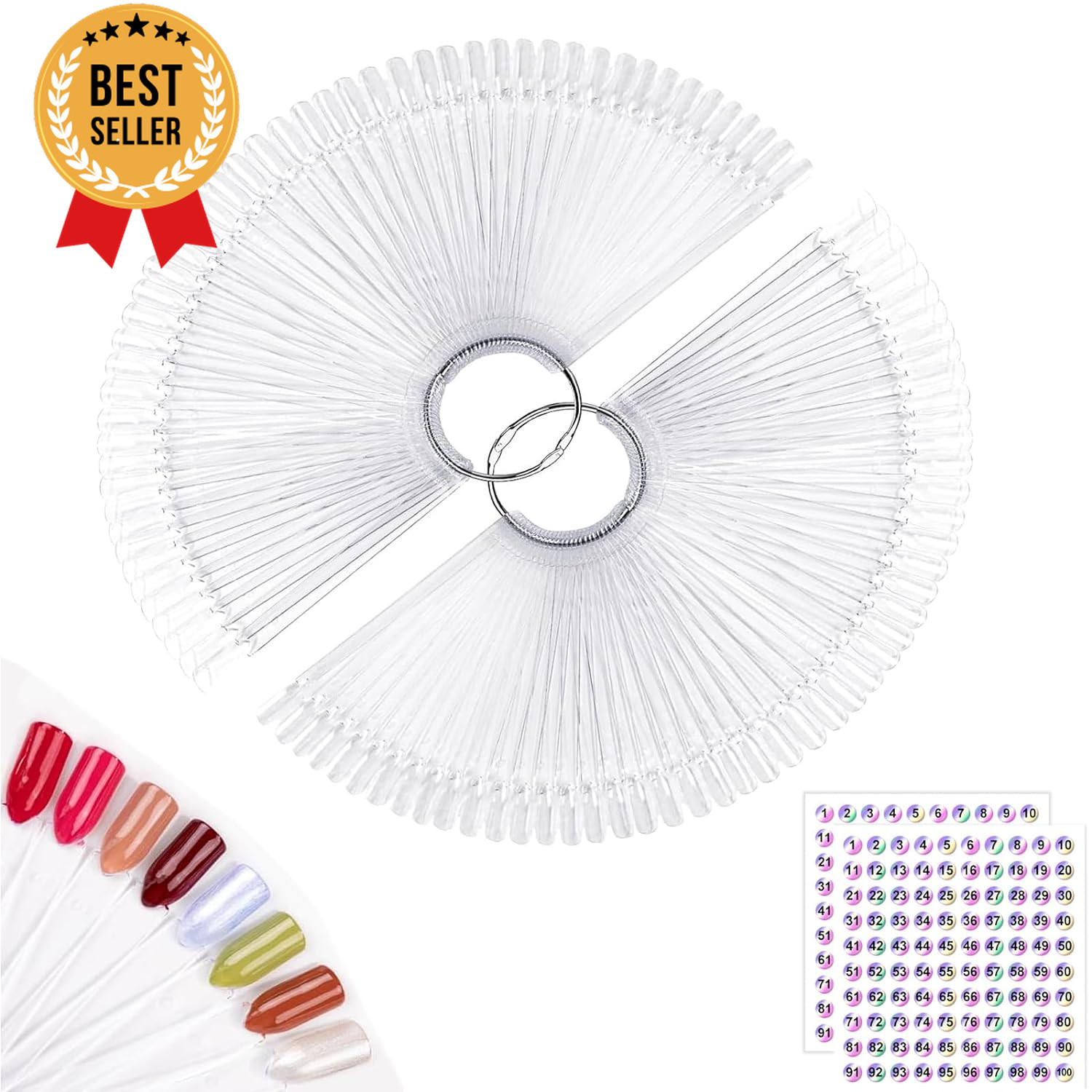 100PCS Nail Swatch Sticks Fan Shaped with Ring False Nail Art Tips Display Pract