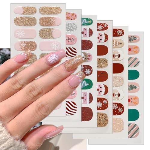 6 Sheets Christmas Nail Art Stickers Winter Cute Elk Snowflake Xmas Tree-2