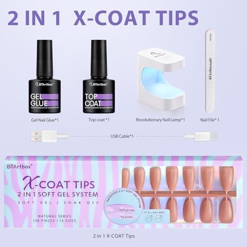 Almond Nail Tips – Brown Soft Gel Nail Kit with 150 pcs Medium A-Medium Almond