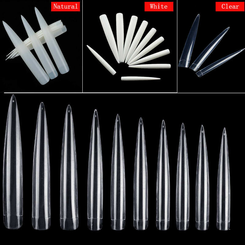 100Pcs Extra Long False Nail Art Tips Stiletto Pointy Square Curved Finger Nails