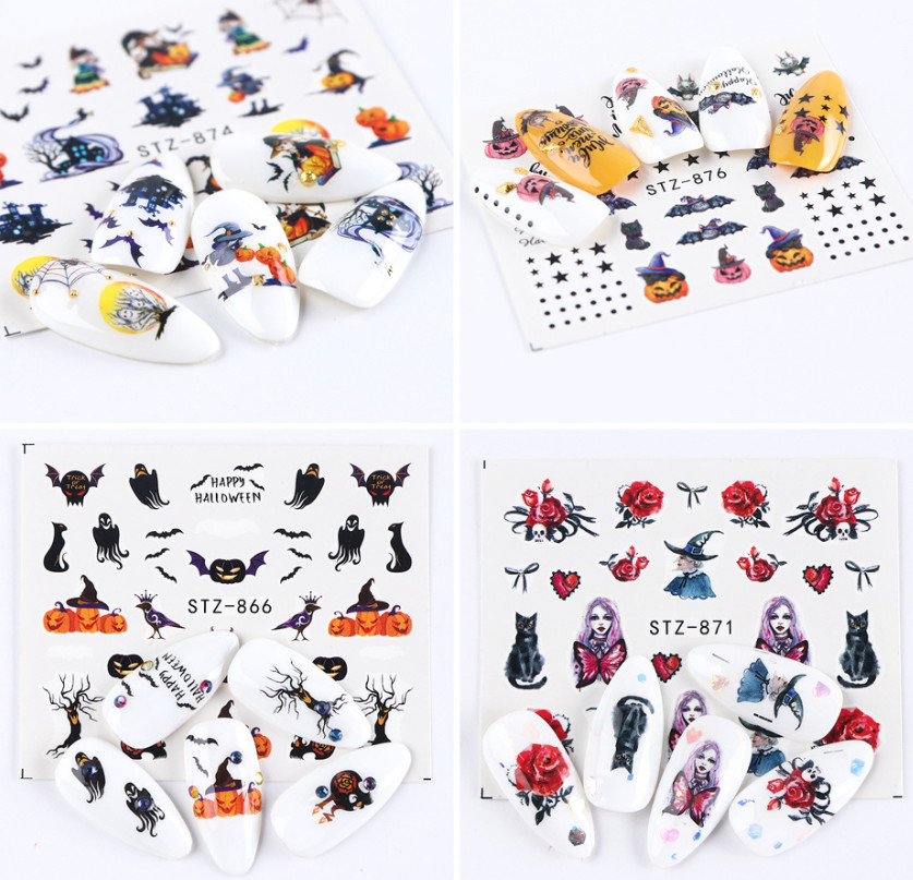 24 Sheets Nail Art Stickers Water Decals Transfers Halloween Graveyard Star NH15
