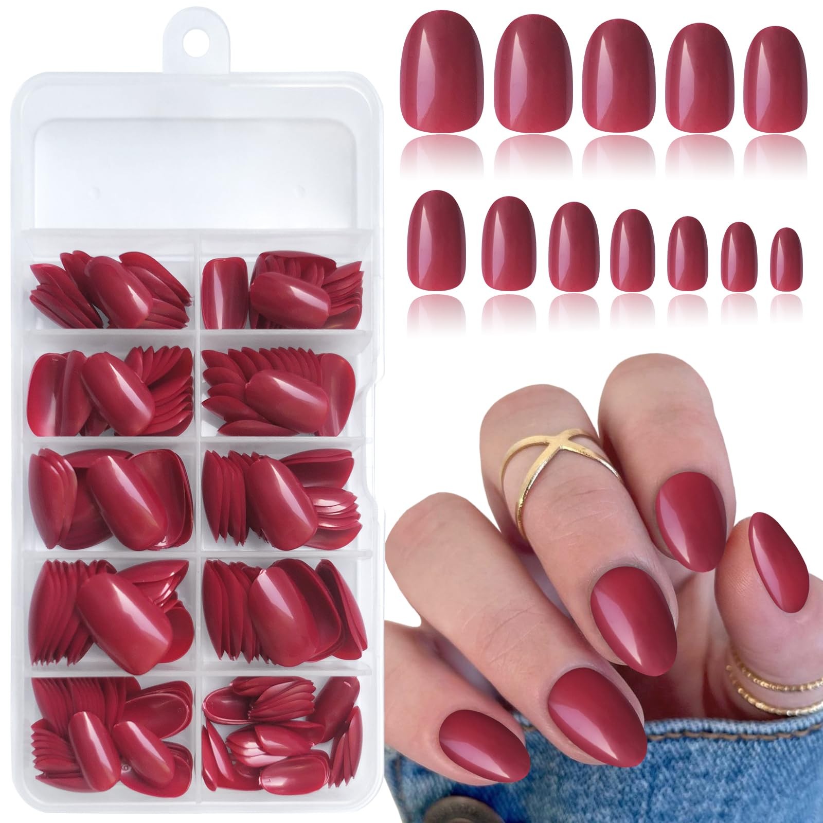 Short Press on Nails Almond Fake Nails, 240 Round Almond Press on Nail Short …