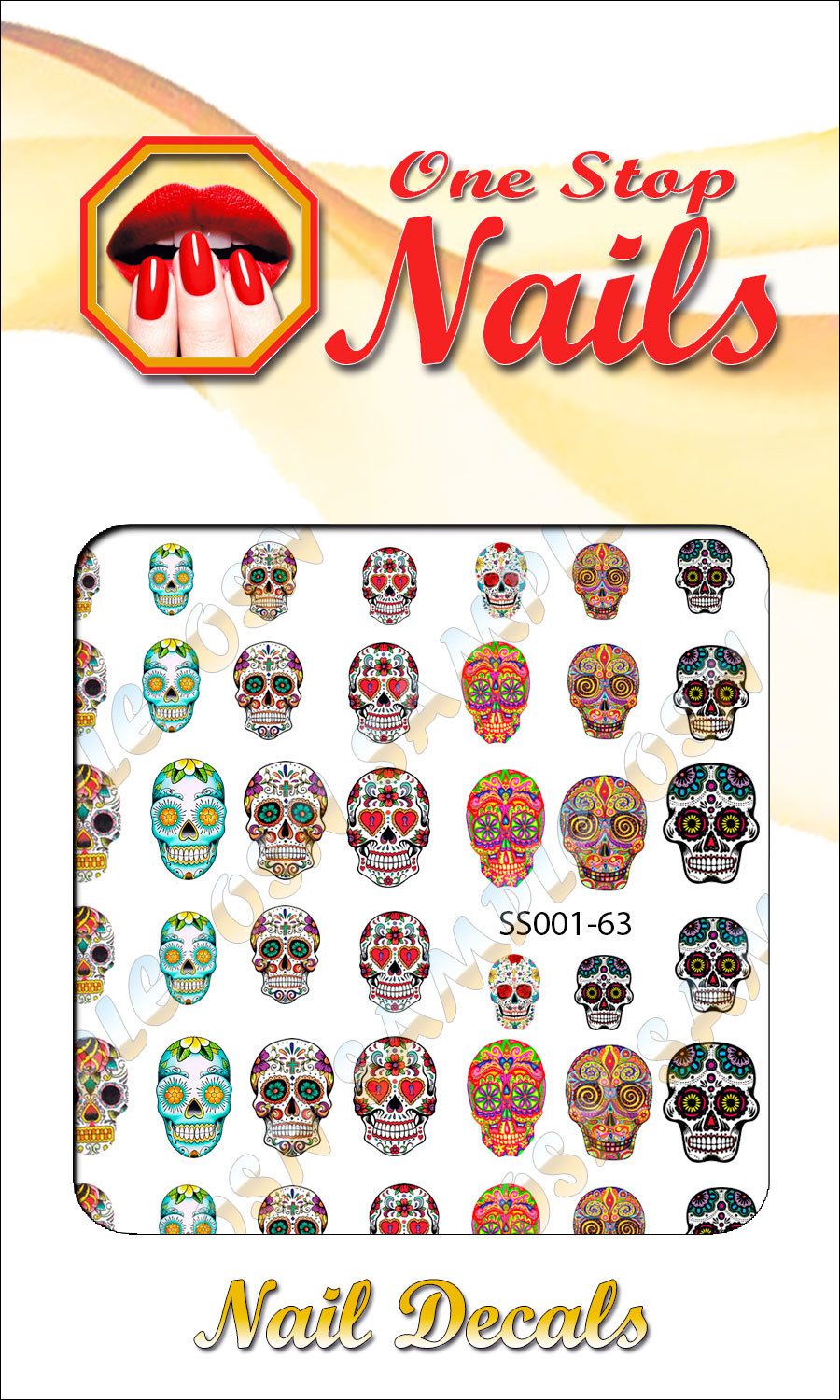 63 Sugar Skull Nail Art Stickers Transfers Decals Tattoo, Dia de los Muertos SS1