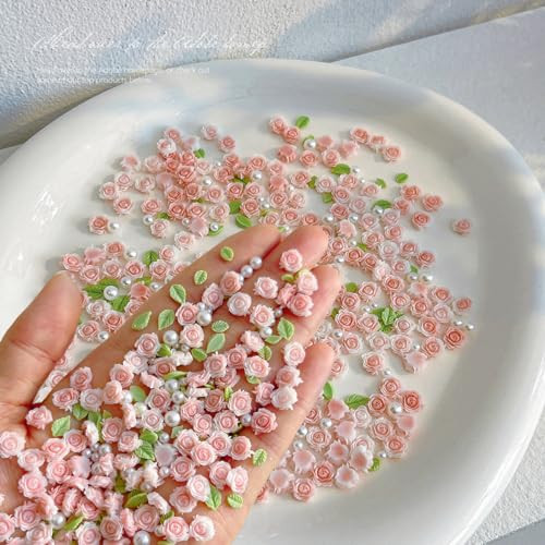 3D Flower Nail Charms, 60PCS 3D Flower Nail Art Rhinestones Pink Pale Pink