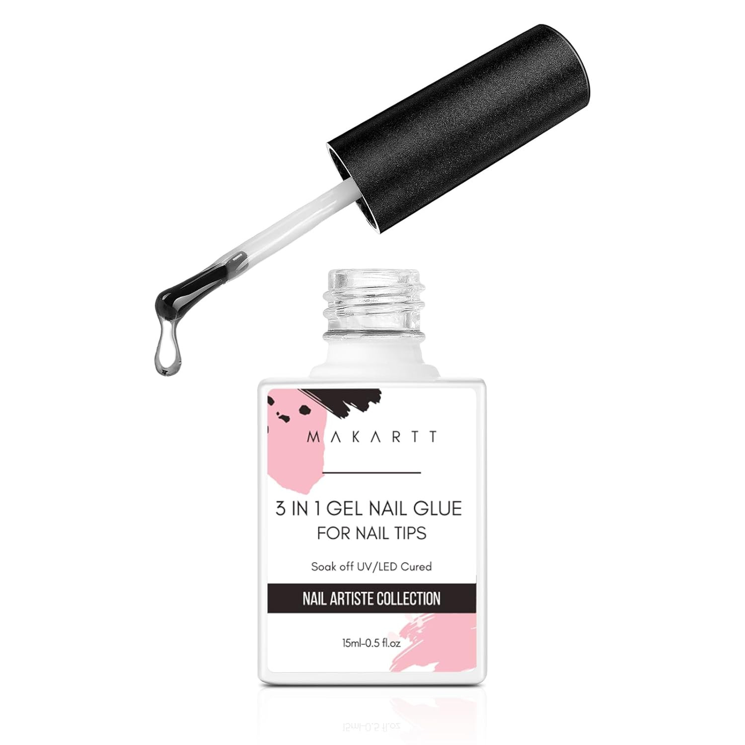 Gel Nail Glue 3 in 1 15ml Brush On for Acrylic Nails Tips Rhinestones