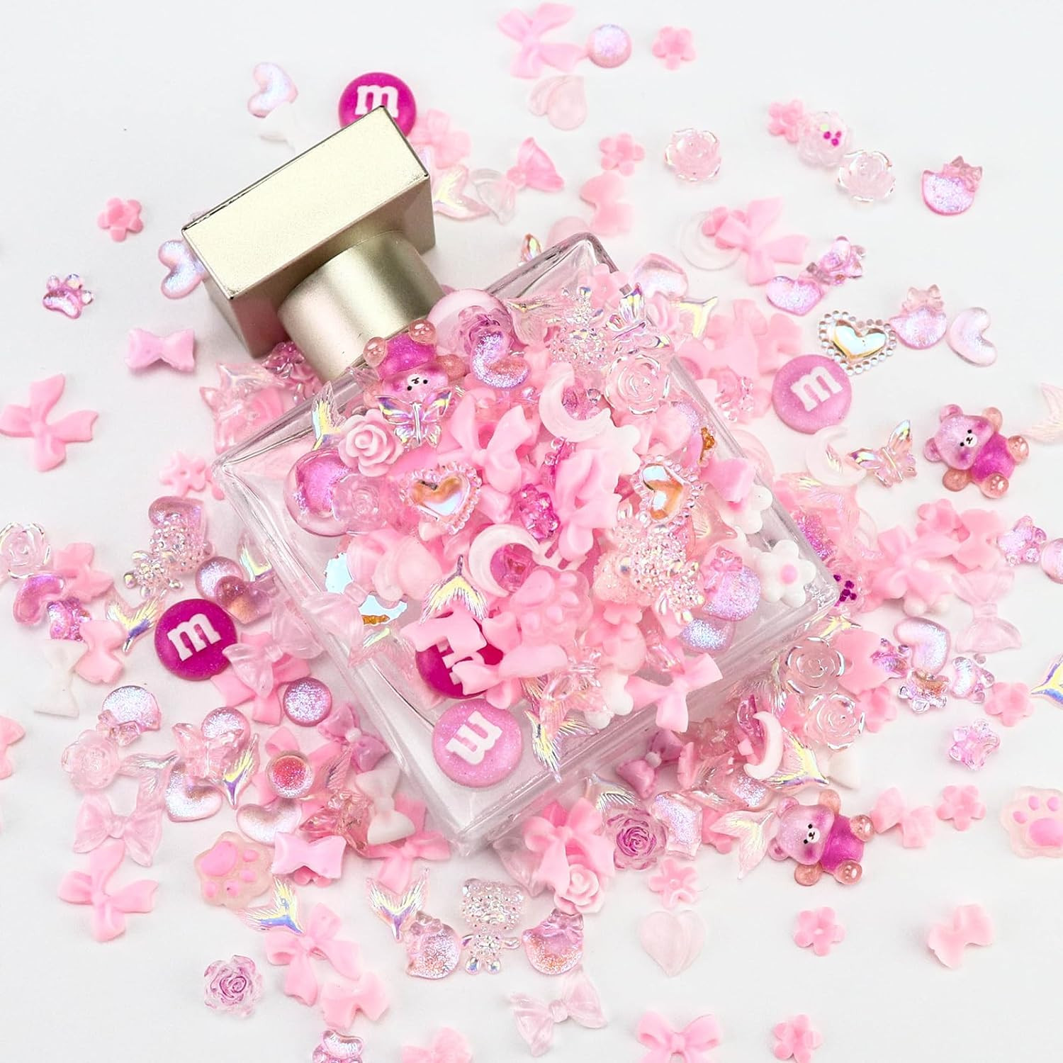 320PCS Pink Assorted Mix 3D Nail Charms, Cute Resin Charms for Acrylic Nail Deco
