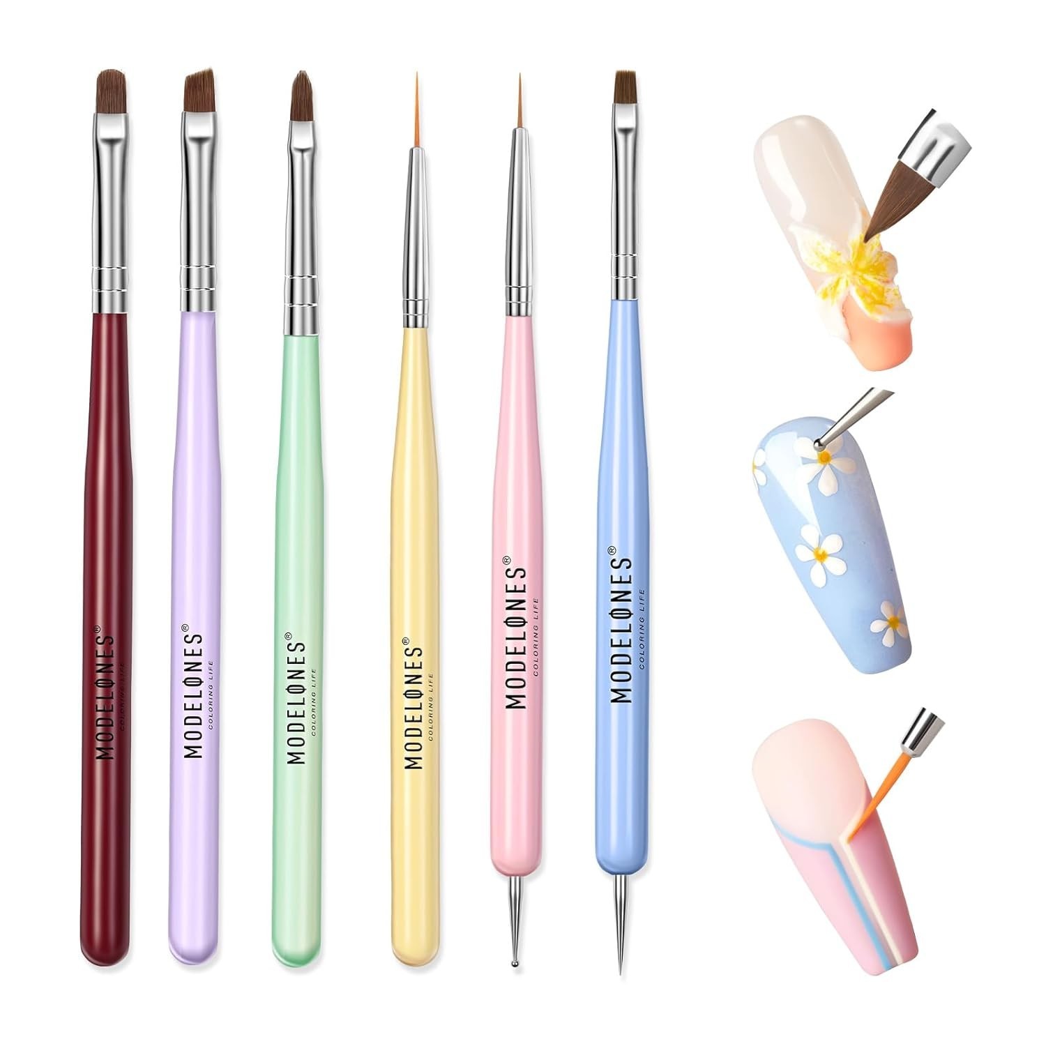Versatile Nail Art Brushes Set – 6 PC Gel and Liner Tools for DIY & Salon