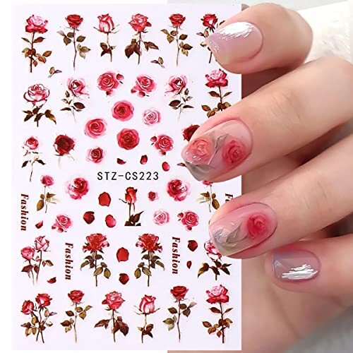 6 Sheets Flower Nail Art Stickers 3D Self-Adhesive Spring Rose Nail Decals