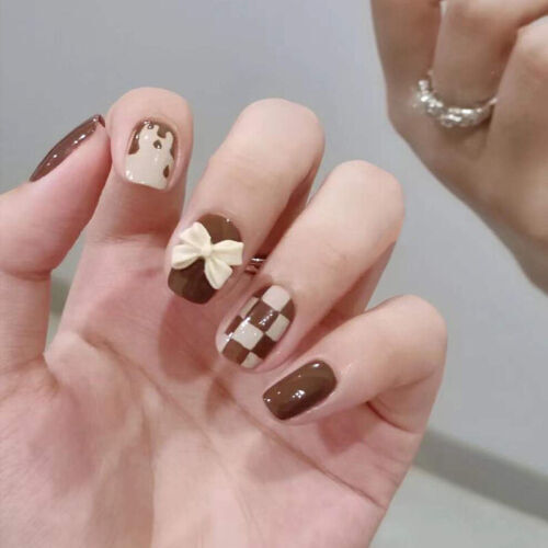 24pcs/set Short Fake Nails for Women Girls Press on False Nail Art Reusable