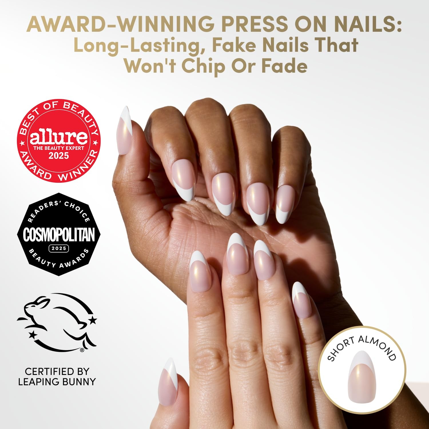 Glamnetic Short Almond Press On Nails – Glazed Fake Nails Kit, 30 Pc