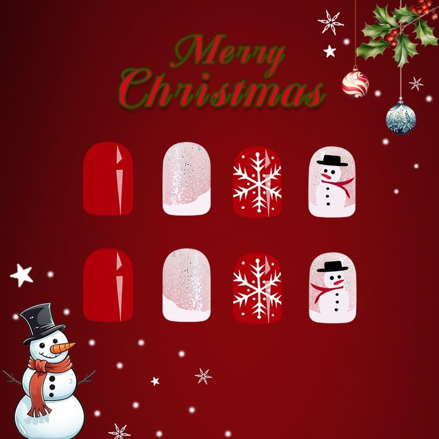 Christmas Press on Nails False Nails with Designs for Women Girls Accessories